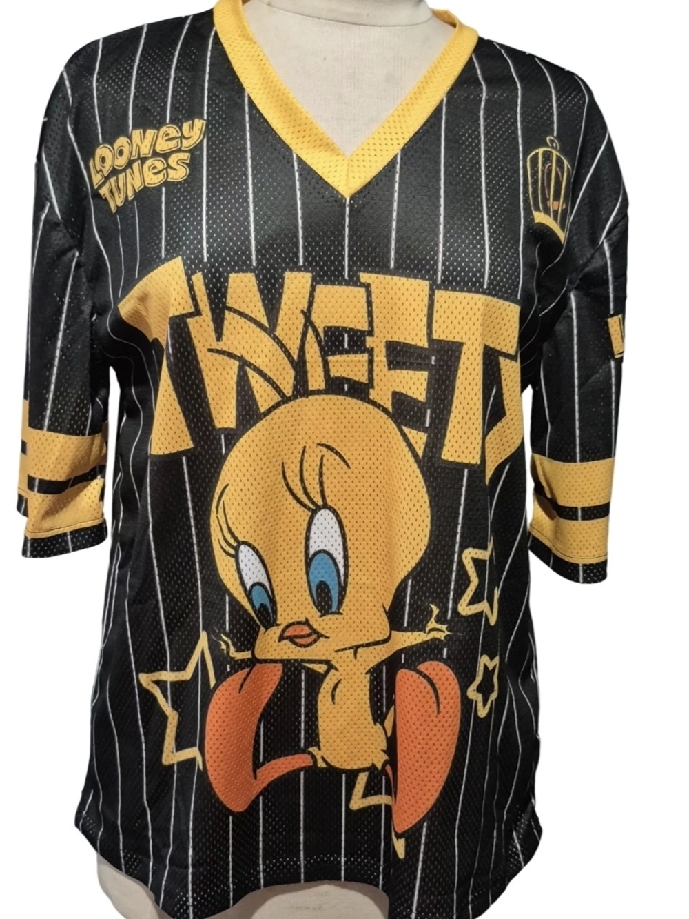 Warner Bros. Tweety Black & Yellow V-Neck Jersey